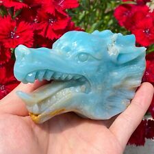348g Natural Quartz Crystal Cluster Mineral Amazon Jasper Hand Carved Wolf Gift picture