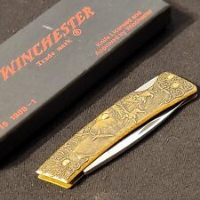 Winchester Knife USA 1988 Lockback Pheasant Huner Model 1912 Brass Handle picture