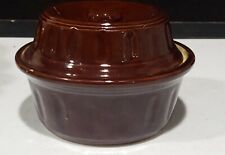 Vintage JAS Pottery Rare Brown MINIATURE Individual Covered Bean Pot Bowl picture