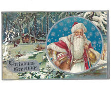 c.1900s Santa Claus St. Nicholas Christmas Greetings Embossed Postcard POSTED picture