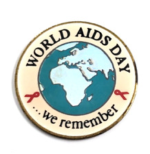 VTG World AIDS Day... We Remember Red Ribbons Awareness Globe Map Enamel Pin picture