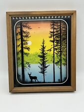 LULU'S INC. 1977 Vintage Wooden Frame 3D Nature Scene Deer Buck Lake Colorful picture