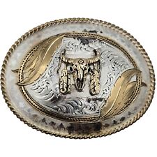 Vintage Western Skull Belt Buckle Montana Silversmiths Distressed Cowboy picture