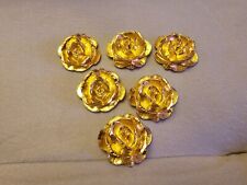 Vintage Set of 6 Large Rose Flower Buttons in Gold Tone RARE. picture