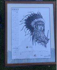 Vintage 1993 calendar native indian with wood frame 29.5”x24” Used “Please Read” picture
