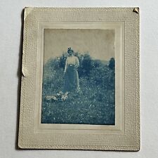Antique Cyanotype Cabinet Card Photograph Beautiful Fashionable Woman Outside picture