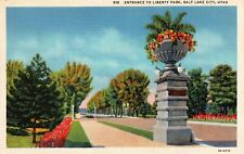 Entrance to Liberty Park Salt Lake City UT Linen Postcard UNPOSTED picture