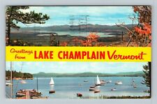 Lake Champlain VT-Vermont, Banner Greeting, Boats, c1977 Vintage Postcard picture
