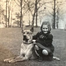 VINTAGE PHOTO Little girl with Great Dane Dog 1938 Original Photograph pets dogs picture