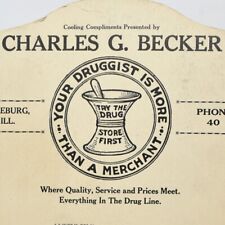 1930s Charles G Becker Druggist Pharmacist Pharmacy Store Freeburg Illinois Fan picture