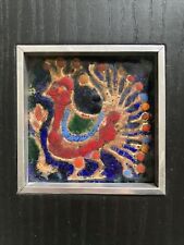 VINTAGE MID CENTURY ENAMEL ON COPPER STYLISED BIRD PAINTING FRAMED SMALL picture