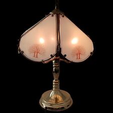 Glass Panel Touch Table Lamp Vintage 80s Trees Farmhouse 3 Way Brass Patina picture
