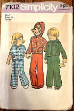 Vintage 1975 Simplicity Pattern #7102 Unisex Toddlers Hooded Jacket Pants Size 1 picture