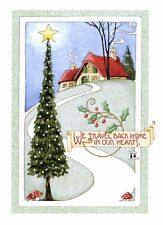 Mary Engelbreit-TRAVEL BACK HOME IN OUR HEARTS Cottage Christmas Postcard-NEW picture