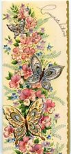 Vintage Congratulations Greeting Card Happiness Fortune Butterfly Flowers Unused picture