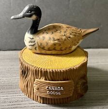 Vintage Canadian Canada Goose Sitting on a Log Trinket Box Pill Box Plastic picture