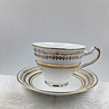 Vintage Crownford Fine Bone China White with Gold Bands Tea Cup & Saucer Set picture