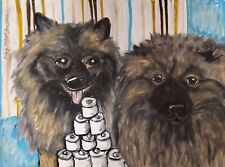 ACEO KEESHOND Art Card Print Collectible 2.5 x 3.5 Dogs Hoarding Toilet Paper picture