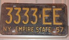 957 New York Empire State License Plate #3333-EE Rare Find picture