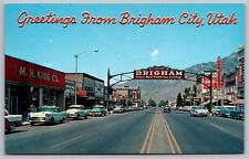 Greetings From Brigham City Utah UT Old Cars Postcard UNP VTG Plastichrome picture