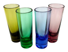Set of 4 Tall Shotglass Shooters 2 oz Multi Color Green Blue Amethyst Shot Glass picture