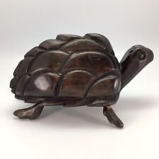 Hand Carved Solid Wood Turtle Figurine 11.5” Large Dark Brown picture