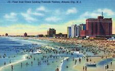 Ocean Looking Towards Ventnor Atlantic City NJ Vintage Linen  Post Card picture