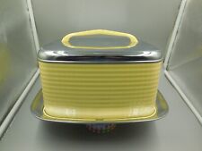 NICE VINTAGE MCM SQUARE METAL YELLOW & STAINLESS CAKE CARRIER / CADDY picture