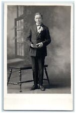 Boy With Bible Studio Christian Confirmation Religious RPPC Photo Postcard picture