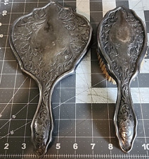 VINTAGE RARE Derby Silver Co Hand Mirror AND Brush silver set Victorian Antique picture
