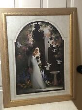 VTG HOMCO HOME INTERIORS VICTORIAN BRIDE DOVES GARDEN WOOD FRAME PICTURE picture