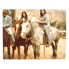 Blurred Group Riding Horseback Photo 1980s Vintage Found Nature Snapshot B3363 picture