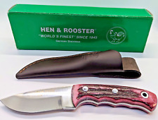 Hen & Rooster Stag Knife w/ Sheath HR-5023-RDS First Production Run NOS  PINK picture
