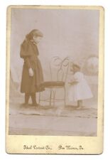 CIRCA 1890s CABINET CARD LITTLE GIRL PLAYING WITH BABY SISTER DES MOINES IOWA picture