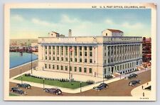 c1930s Columbus Ohio OH Post Office Aerial View Funny Cars Downtown VTG Postcard picture