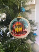 Hawaiian Hand Painted Hawaii Rainbow Palm Trees Sunset Glass Christmas Ornament picture
