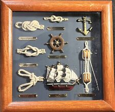 Vintage Nautical Framed Sailor Knots Ship Wheel Labeled Shadow Box 10