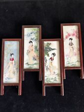Vintage Japanese 4 Panel Table-Top Mini Folding Screen Hand Painted Porcelain picture