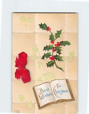 Postcard Embossed Holiday and Book Print Greeting Card Best Wishes for Christmas picture