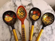 4 Russian Wooden Lacquer Khokhloma Serving Spoons Hand Painted picture