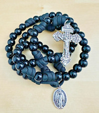 Handmade Paracord Rosary, Heavy Duty Rosary Necklace, Black Catholic Rosary picture