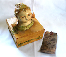 Vintage Folk Art Paper Mache Lady's fairy pixie Head Doll Face Trinket Box picture