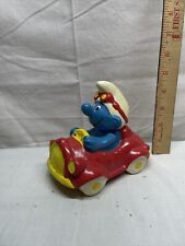 Vintage Ceramic Papa Smurf Driving Car Bank ~ Circa 1983 ~ picture