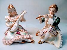 Vtg  Pair Of Thames Porcelain Hand Painted Victorian Musical Figurines  picture