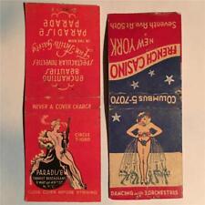Vtg NYC Girly Matchbook Cover Lot 2 40s Paradise Cabaret French Casino New York picture