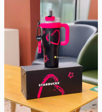 Starbucks 2024 New Sweet Cool Pink Black Love Hug bucket Tumbler SS Straw Cup picture