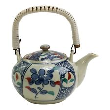 Vintage Maneki Neko Japanese Pottery Teapot Blue White Ancient Kiln Glaze picture