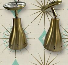 Vintage 2 Mid Century Atomic Cone Gold Sconce Ball Joint Adjustable Wall Lights picture
