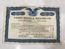 Verde Mines & Milling Co. - 1921/1922 dated Arizona Mining Stock Certificate picture