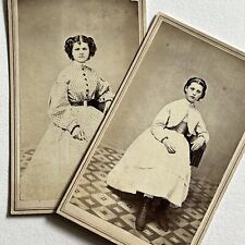 Antique CDV Photograph Lot Of 2 Beautiful Young Women Teen Sisters ID Eaton OH picture